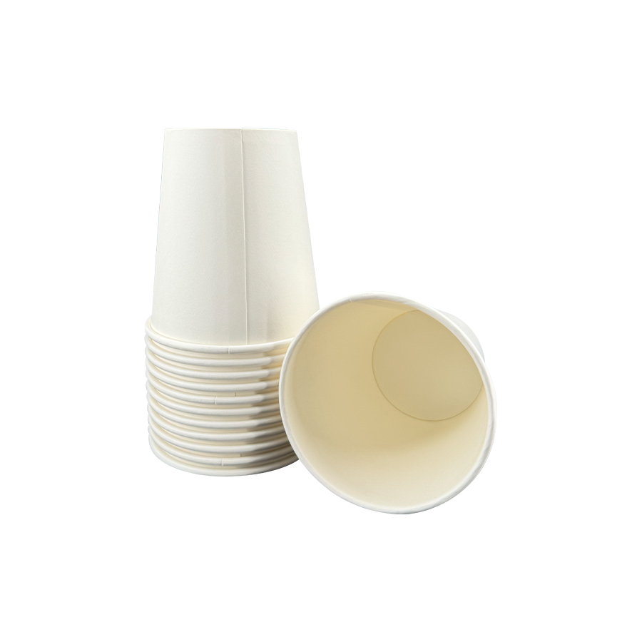 Tazas de bebida de papel desechables blancas de 10 oz con bordes enrollados
