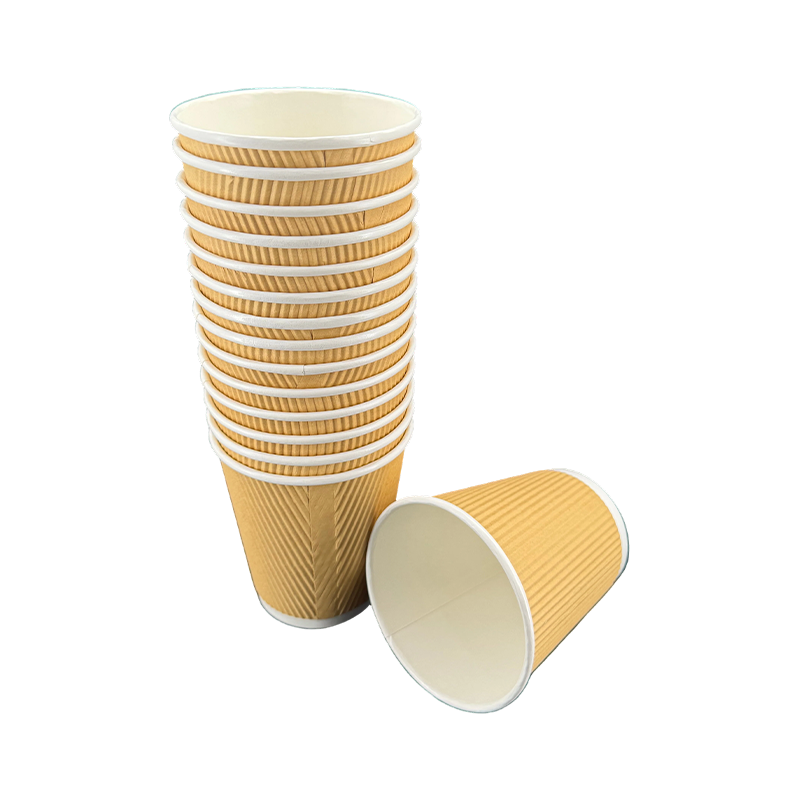 Vasos desechables para bebidas calientes de papel Kraft con borde enrollado y aislamiento corrugado marrón de 10 oz
