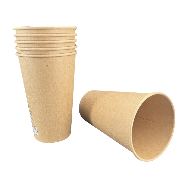 Vaso de papel con borde enrollado de doble pared de papel Kraft de 16 oz