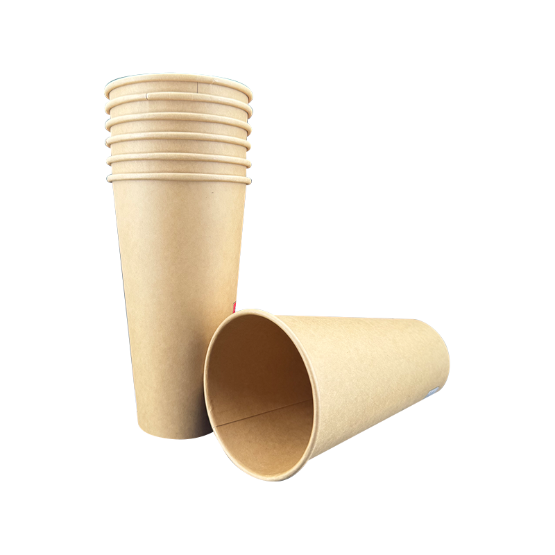Vaso de papel con borde enrollado de doble pared de papel Kraft de 21 oz