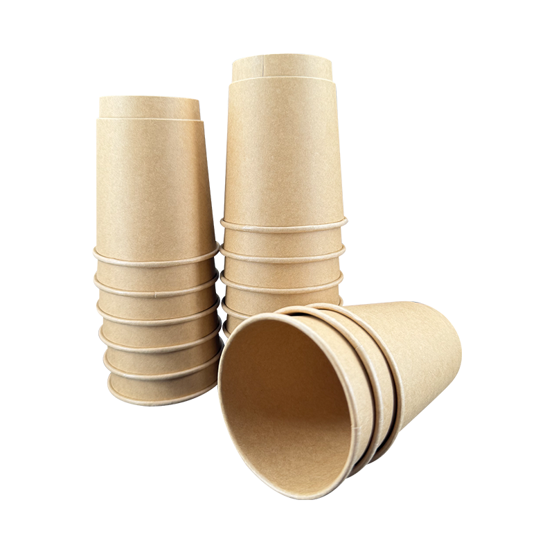 Vaso de papel con borde enrollado de doble pared de papel Kraft de 8 oz