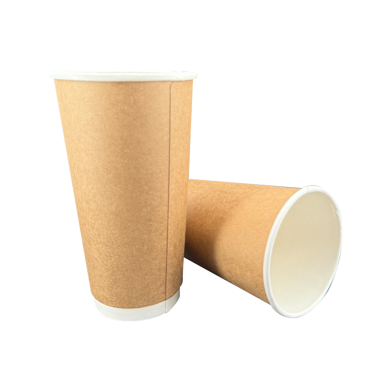 Vasos de papel para bebidas calientes de doble pared de piel de vaca hueca de papel Kraft de 21 oz